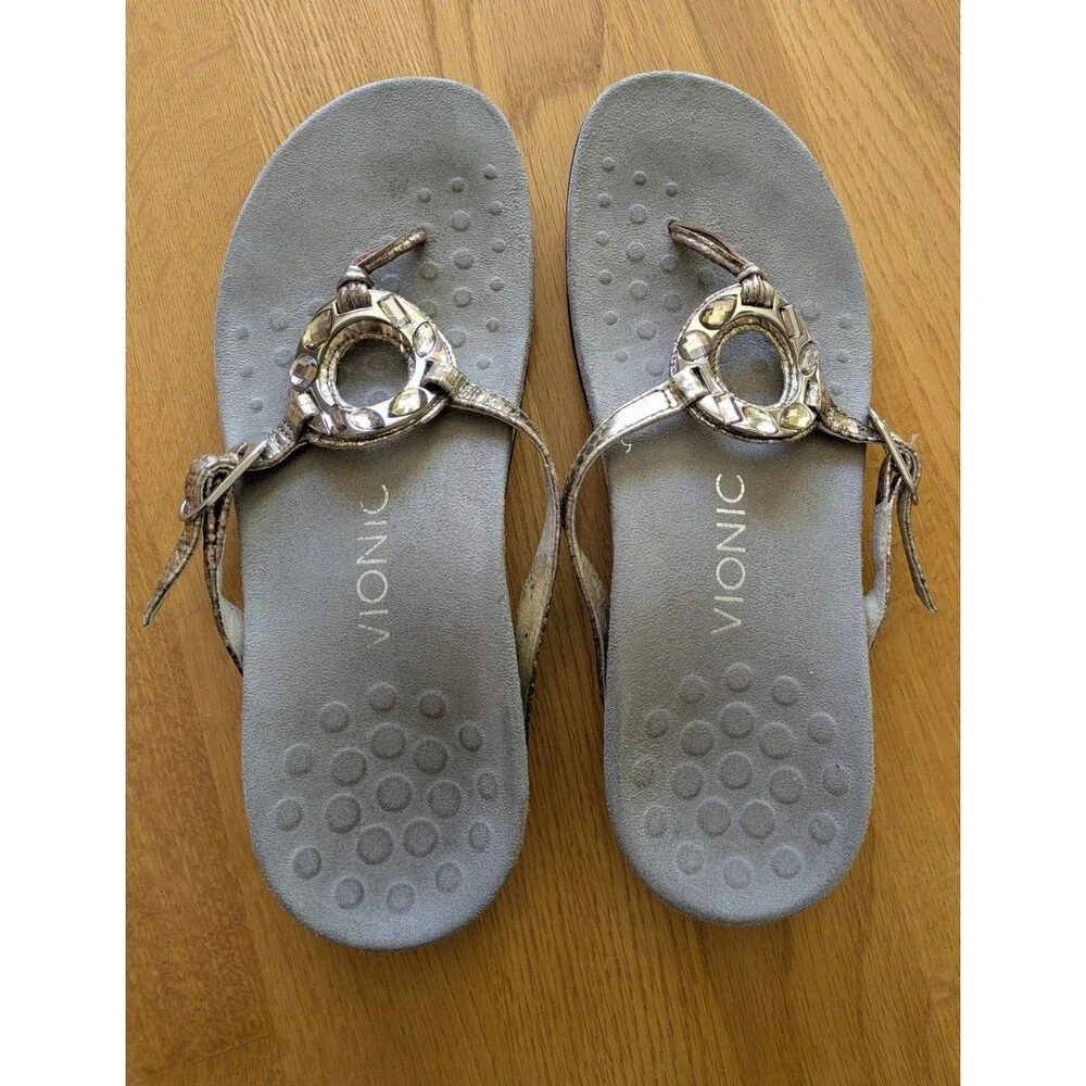 Vionic Sandals Womens 6 Silver Jeweled 340 Ricci TVW4725 Flip Flop Thong